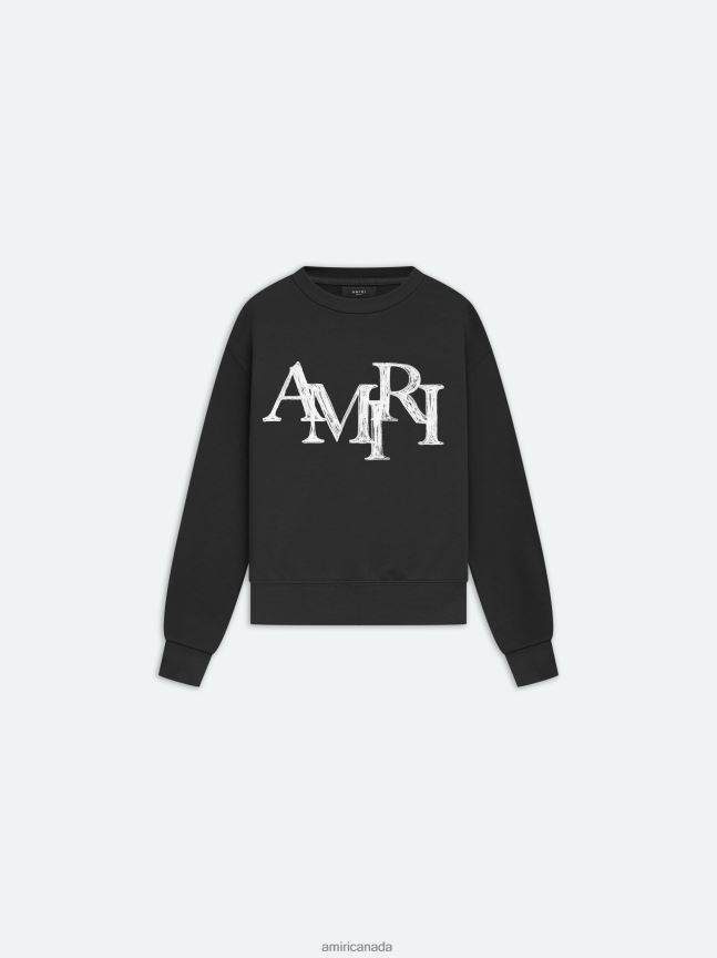 Clothing AMIRI Brand Staggered Scribble Crewneck Black Kids ZXNJX8351