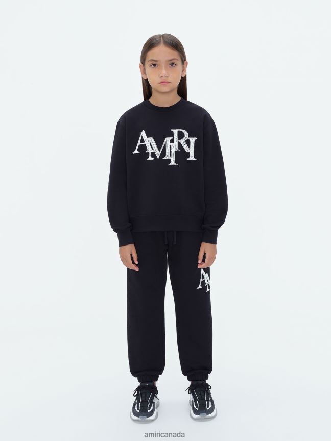 Clothing AMIRI Brand Staggered Scribble Crewneck Black Kids ZXNJX8351