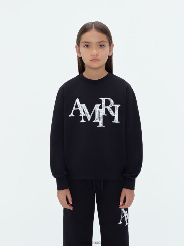 Clothing AMIRI Brand Staggered Scribble Crewneck Black Kids ZXNJX8351