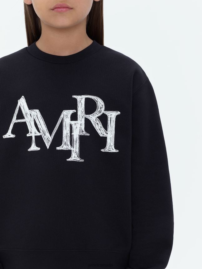 Clothing AMIRI Brand Staggered Scribble Crewneck Black Kids ZXNJX8351
