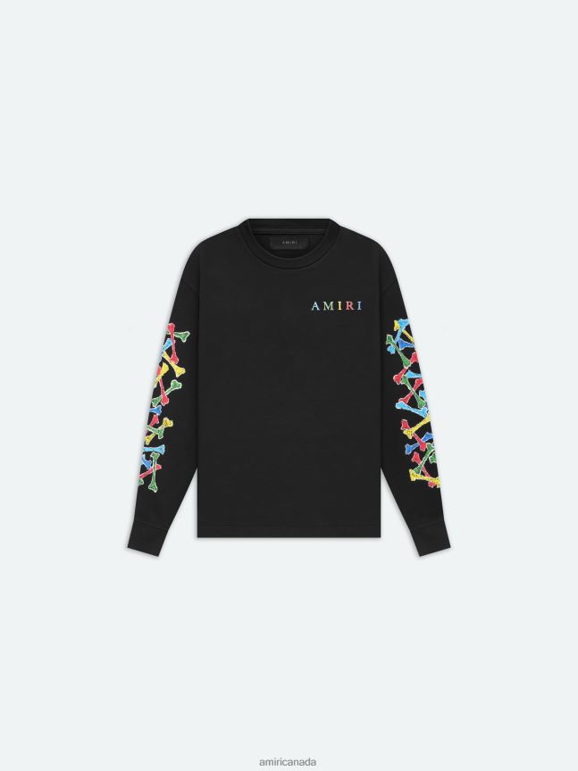 Clothing AMIRI Brand Bones Scribble Long Sleeve Tee Black Kids ZXNJX8336