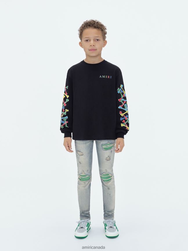 Clothing AMIRI Brand Bones Scribble Long Sleeve Tee Black Kids ZXNJX8336