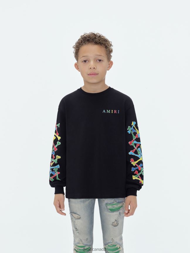 Clothing AMIRI Brand Bones Scribble Long Sleeve Tee Black Kids ZXNJX8336