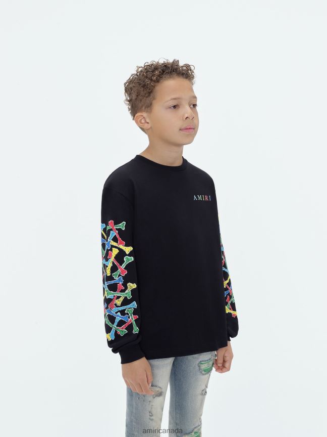 Clothing AMIRI Brand Bones Scribble Long Sleeve Tee Black Kids ZXNJX8336