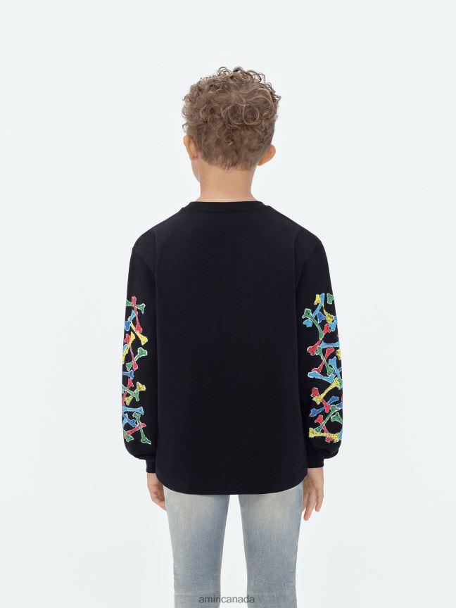 Clothing AMIRI Brand Bones Scribble Long Sleeve Tee Black Kids ZXNJX8336