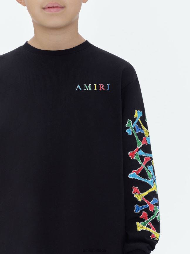 Clothing AMIRI Brand Bones Scribble Long Sleeve Tee Black Kids ZXNJX8336