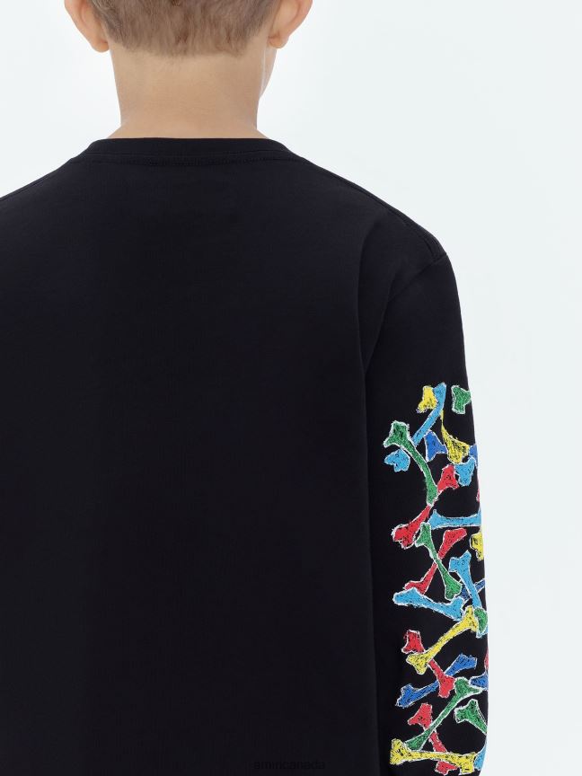 Clothing AMIRI Brand Bones Scribble Long Sleeve Tee Black Kids ZXNJX8336