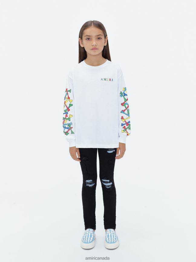 Clothing AMIRI Brand Bones Scribble Long Sleeve Tee White Kids ZXNJX8335