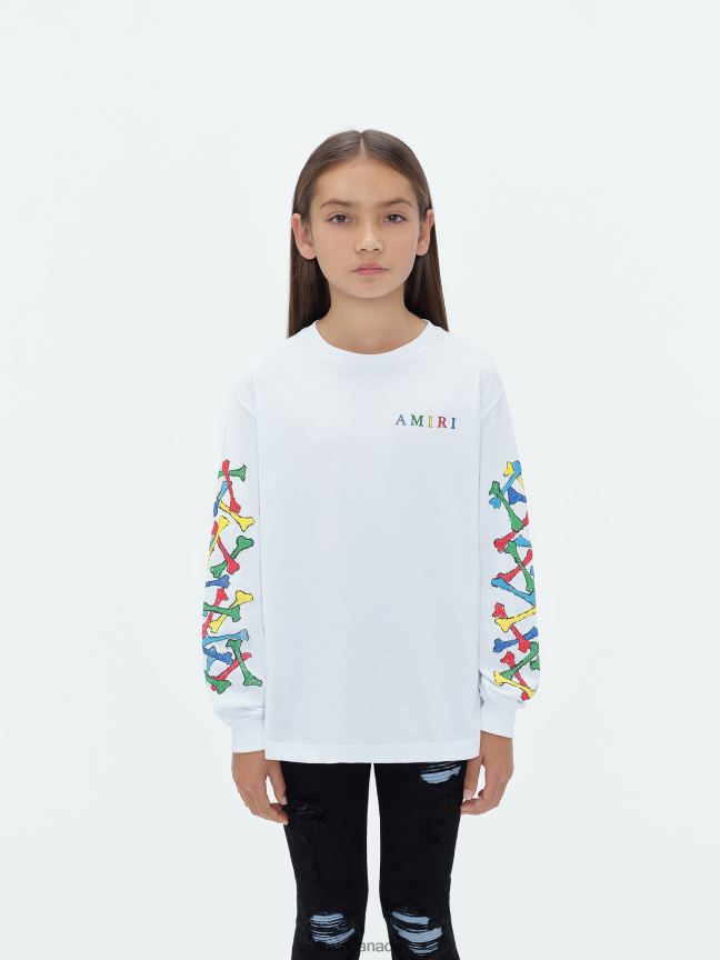 Clothing AMIRI Brand Bones Scribble Long Sleeve Tee White Kids ZXNJX8335