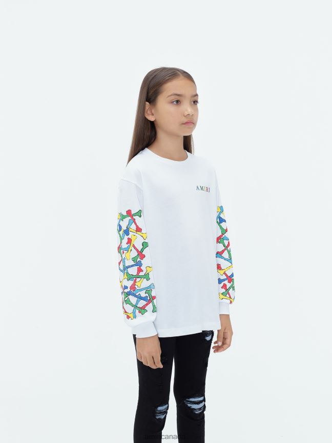 Clothing AMIRI Brand Bones Scribble Long Sleeve Tee White Kids ZXNJX8335