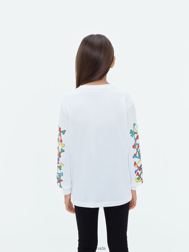Clothing AMIRI Brand Bones Scribble Long Sleeve Tee White Kids ZXNJX8335