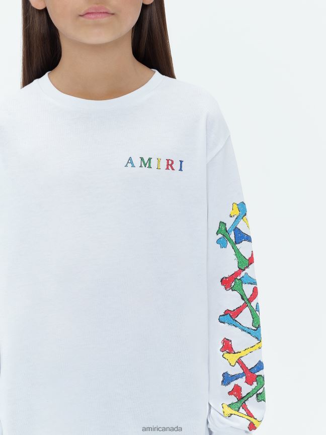 Clothing AMIRI Brand Bones Scribble Long Sleeve Tee White Kids ZXNJX8335