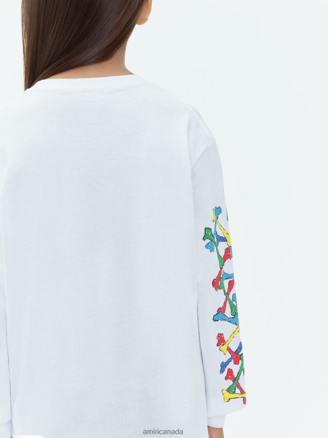 Clothing AMIRI Brand Bones Scribble Long Sleeve Tee White Kids ZXNJX8335