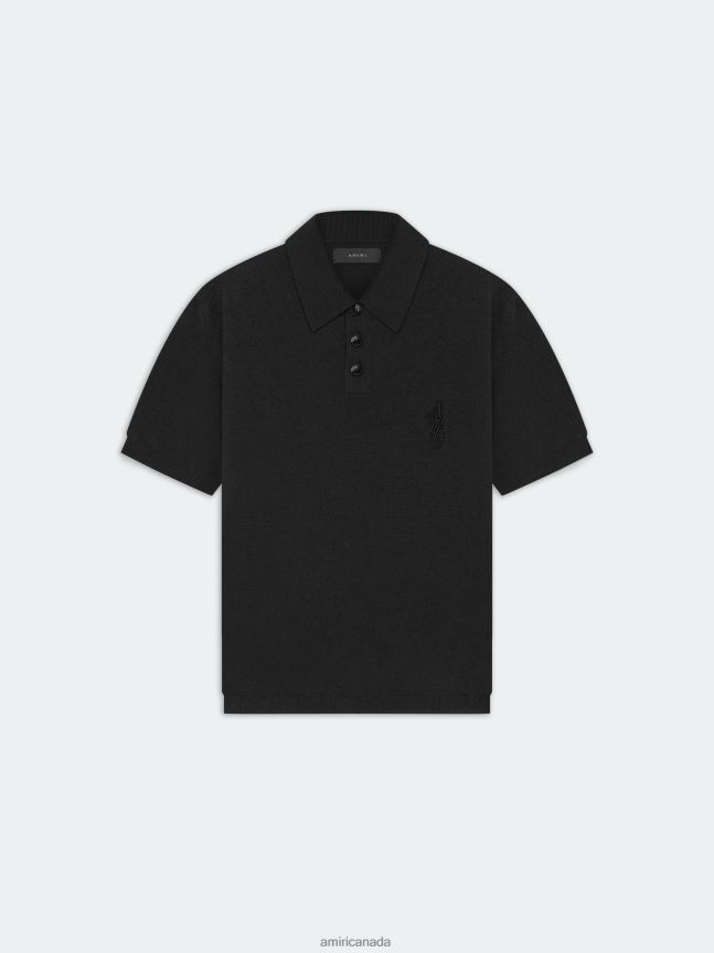 Clothing AMIRI Brand Stack Short Sleeve Polo Black Men ZXNJX898