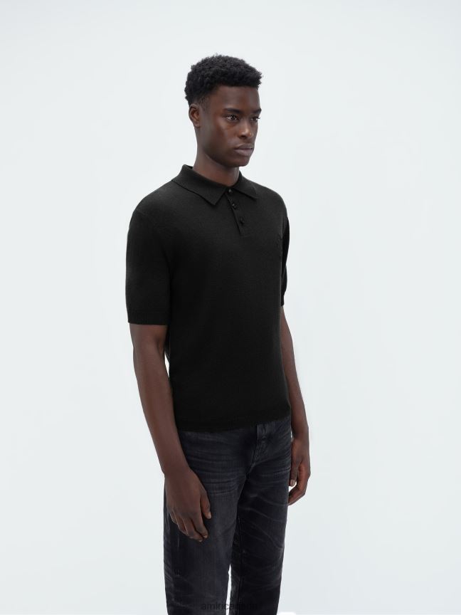 Clothing AMIRI Brand Stack Short Sleeve Polo Black Men ZXNJX898