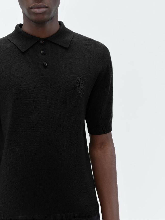 Clothing AMIRI Brand Stack Short Sleeve Polo Black Men ZXNJX898