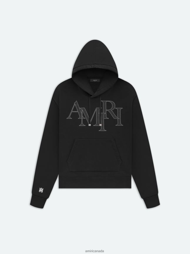 Clothing AMIRI Brand Staggered Logo Hoodie Black Men ZXNJX8140