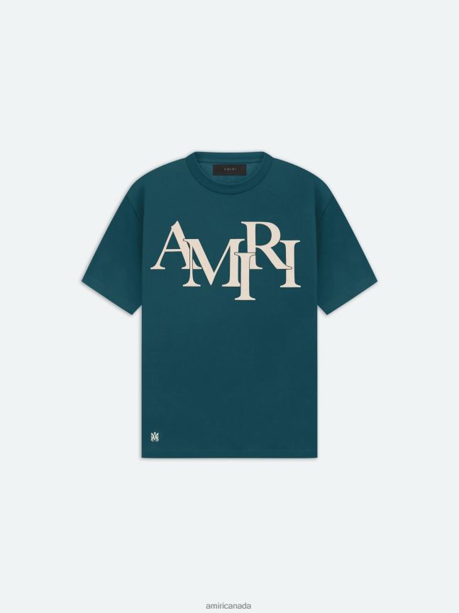 Clothing AMIRI Brand Staggered Logo Tee Rain Forest Men ZXNJX860