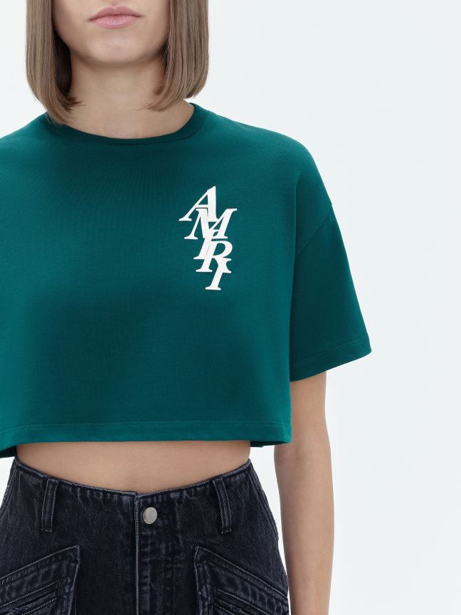Clothing AMIRI Brand Stack Cropped Tee Rain Forest Women ZXNJX8244
