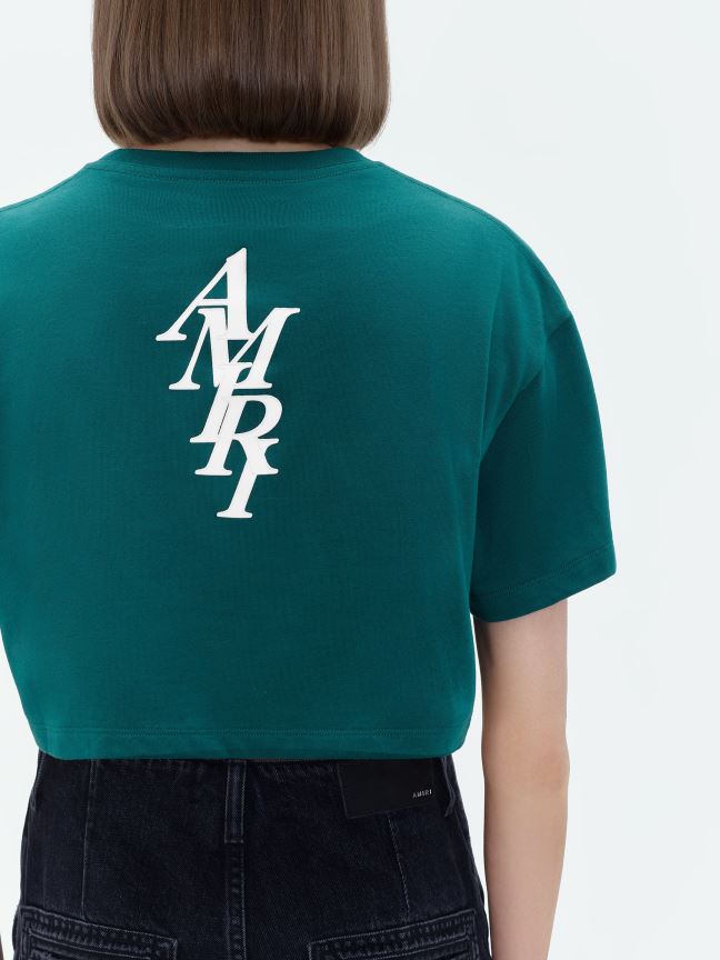 Clothing AMIRI Brand Stack Cropped Tee Rain Forest Women ZXNJX8244
